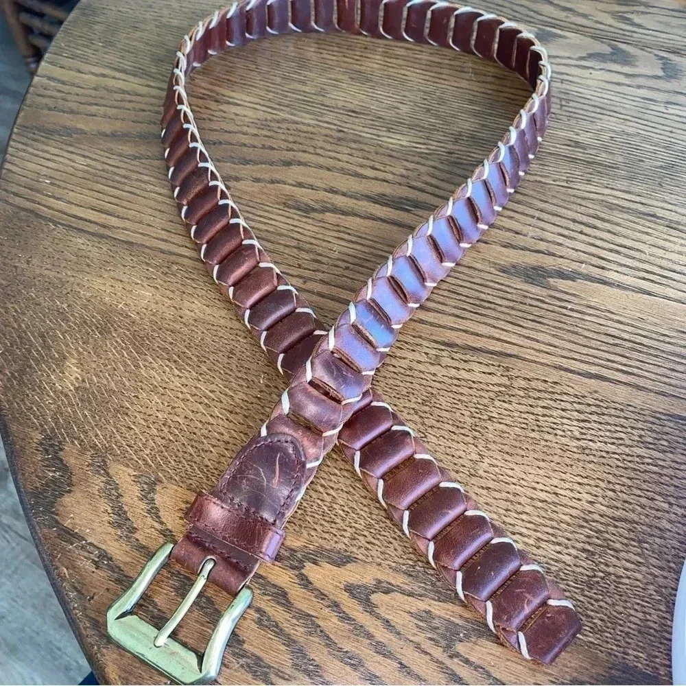 GREAT Land Leather Belt Size L Very Soft & Supple Brass Buckle